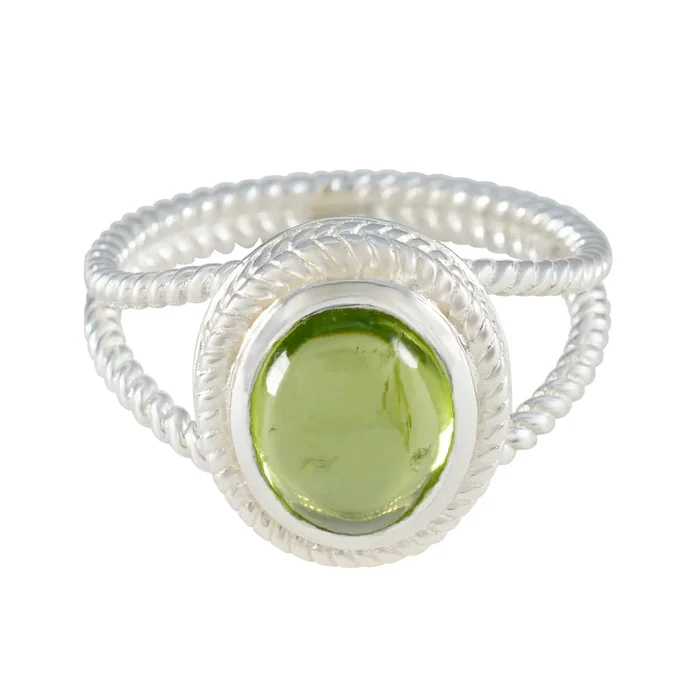 Peridot Solitaire Latin American Silver Green Gemstone Classic Rope-Wire Ring Jewelry