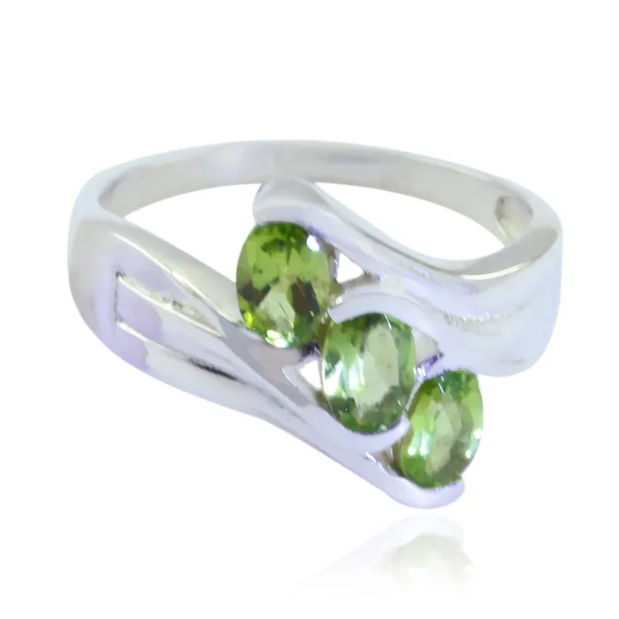 Peridot Trilogy French 925 Silver Green Gemstones Tiny Artisan Ring Jewelry