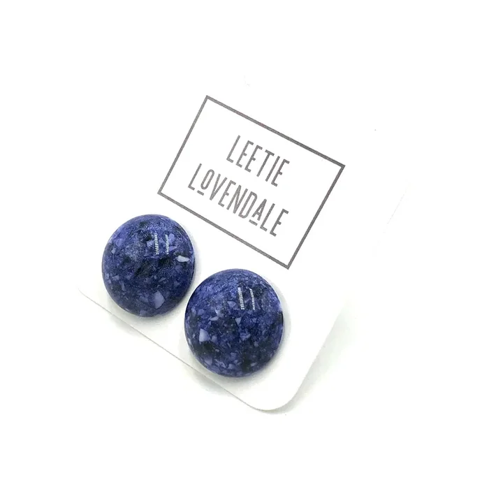 Periwinkle Speckled Mosaic Retro Button Stud Earrings