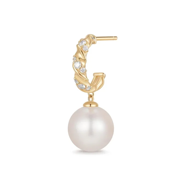 PERLA | Pearl and Lab Grown Diamond Dangling Single Stud Earring
