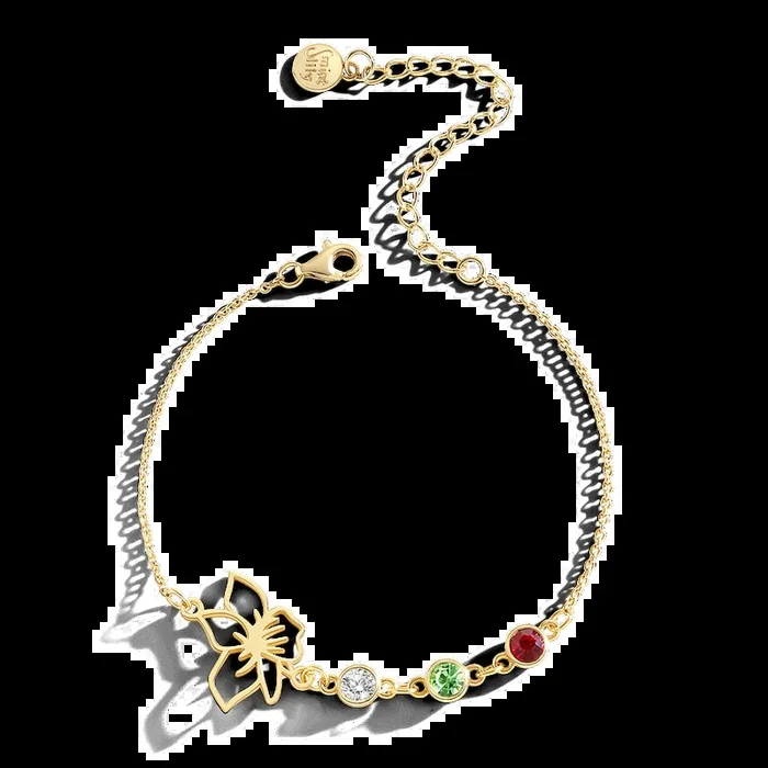 Personalized Birth Flower & Birthstones Bracelet January Snowdrop