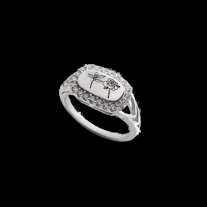 Personalized Birth Flower Bejeweled Ring