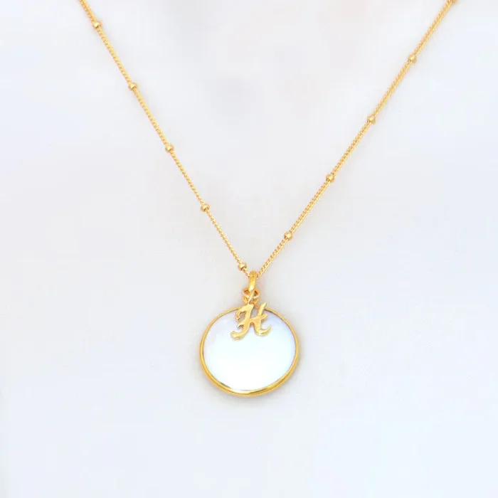 Personalized Coin Pearl bezel station Necklace : June Birthstone