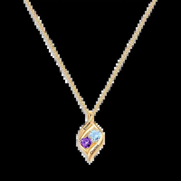 Personalized Double Heart Birthstone Necklace