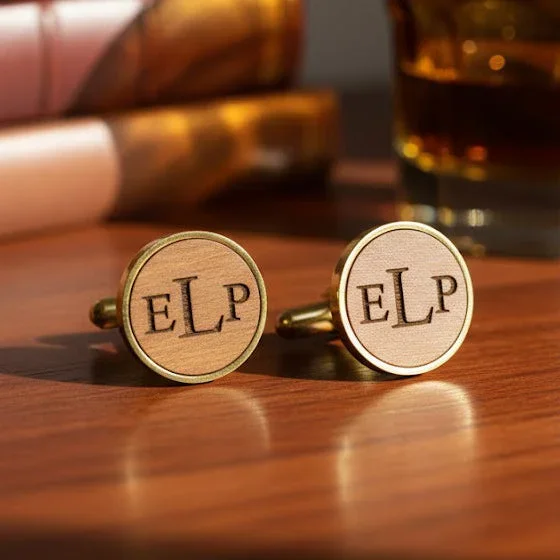 Personalized wooden cufflinks with handwriting, custom engraved men’s wood cufflinks monogram, name