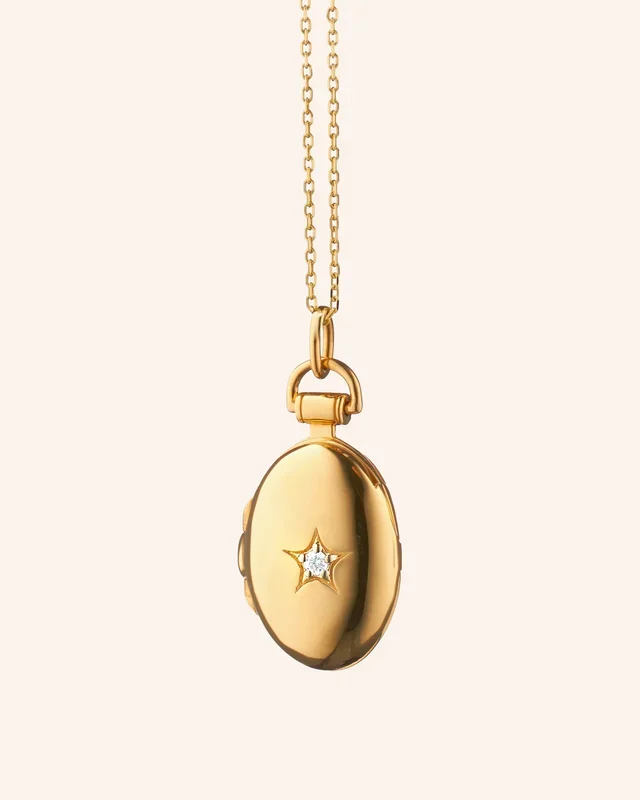 Petite Oval “Diamond Star” Locket Necklace