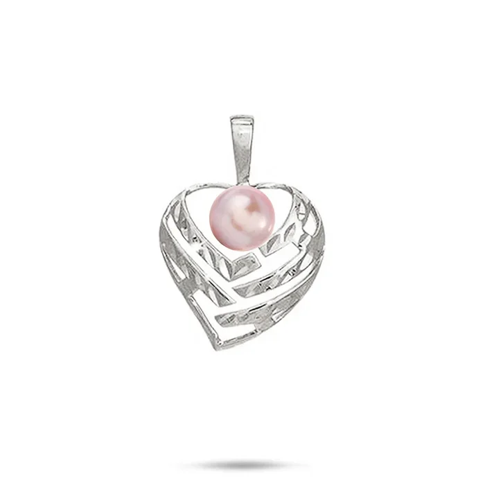 Pick A Pearl Aloha Heart Pendant in White Gold – 18mm