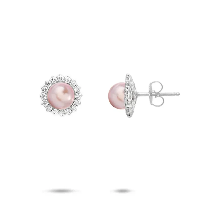 Pick A Pearl Halo Earrings in Sterling Silver – 12mm