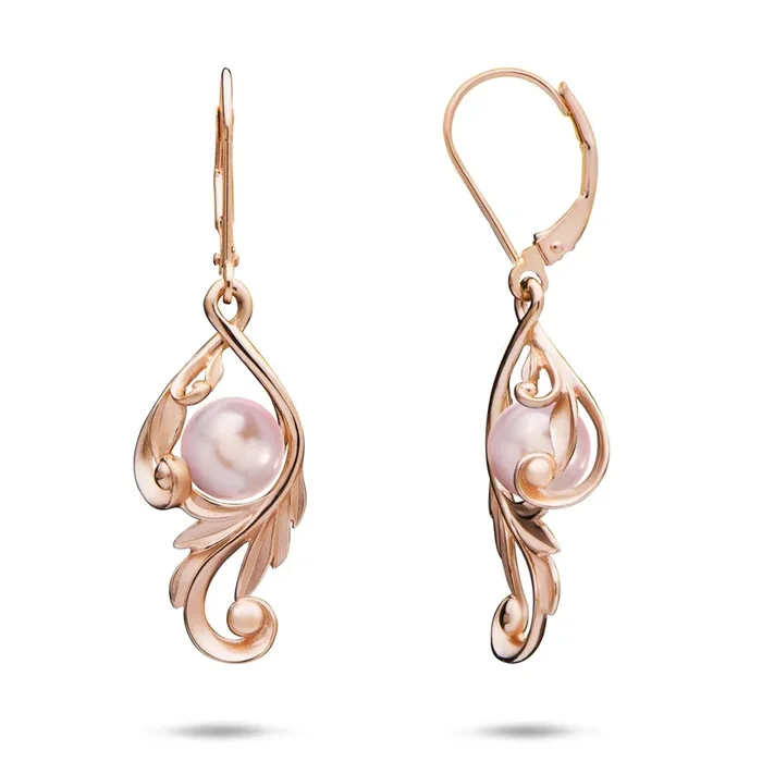 Pick A Pearl Maile Scroll Earrings in Rose Gold – 26mm