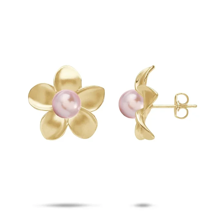 Pick A Pearl Plumeria Earrings in Gold – 18mm
