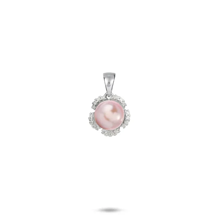 Pick A Pearl Plumeria Pendant in Sterling Silver with Cubic Zirconia – 10mm