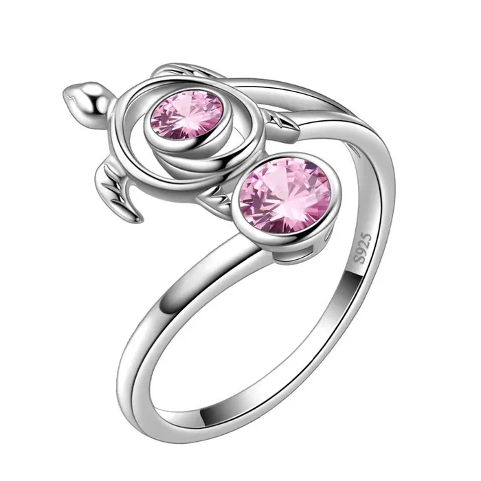 Pietra portafortuna della tartaruga Anello con tormalina di ottobre Gioielli da donna per ragazze Regalo di compleanno Argento sterling