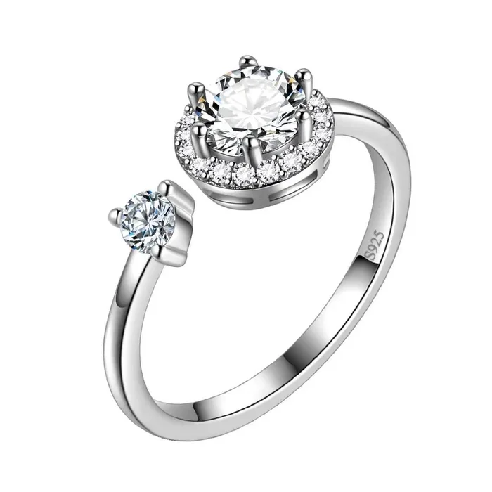 Pietra portafortuna rotonda Anello con diamante di aprile Gioielli da donna per ragazze Regalo di compleanno Argento sterling