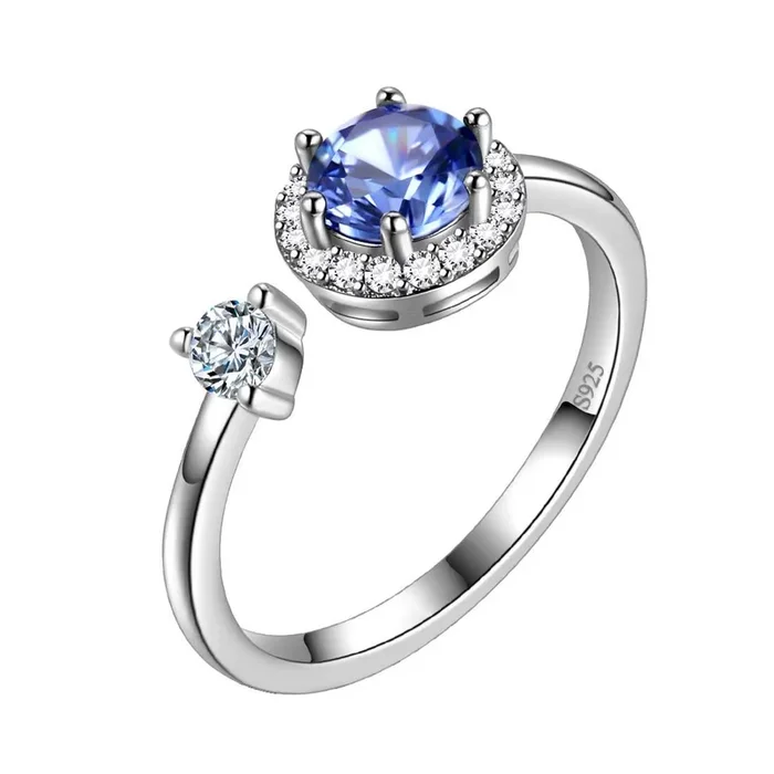Pietra portafortuna rotonda Anello con tanzanite di dicembre Gioielli da donna per ragazze Regalo di compleanno Argento sterling