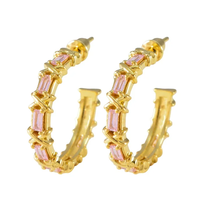 Pink CZ German Alina multiple Stud Pink Sterling Silver Earring