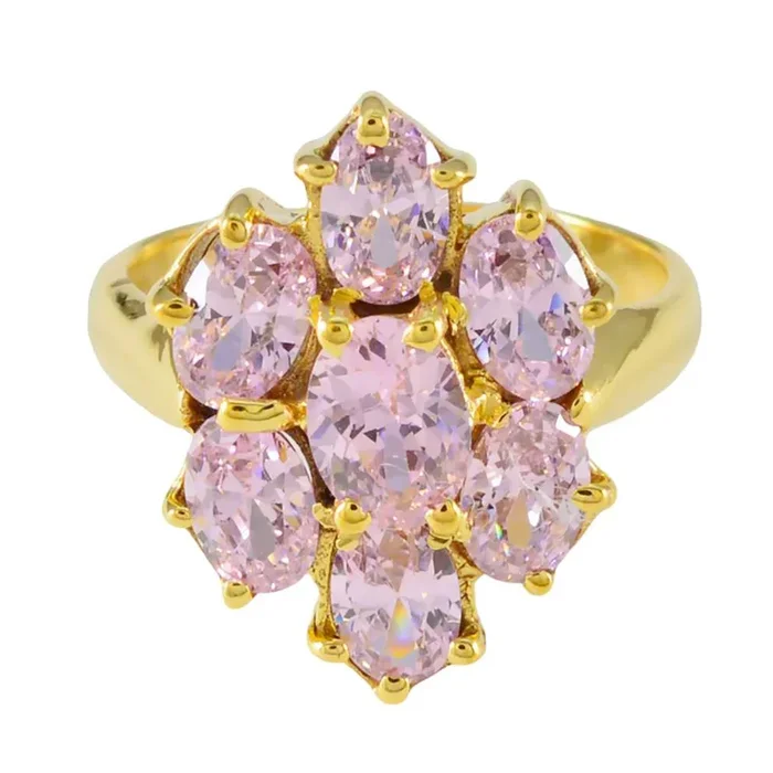 Pink CZ Hepta Korean 925 Silver Pink Gems Slim wedding Ring Jewelry