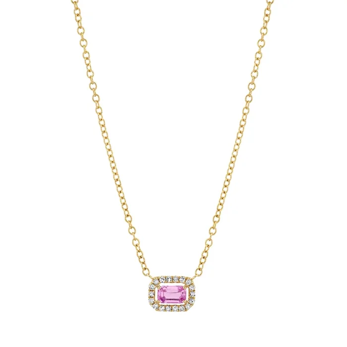 PINK SAPPHIRE & DIAMOND MINI HALO NECKLACE