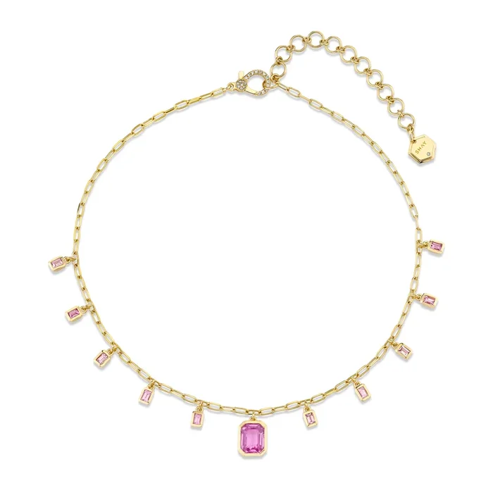 PINK SAPPHIRE BAGUETTE DROP CHOKER