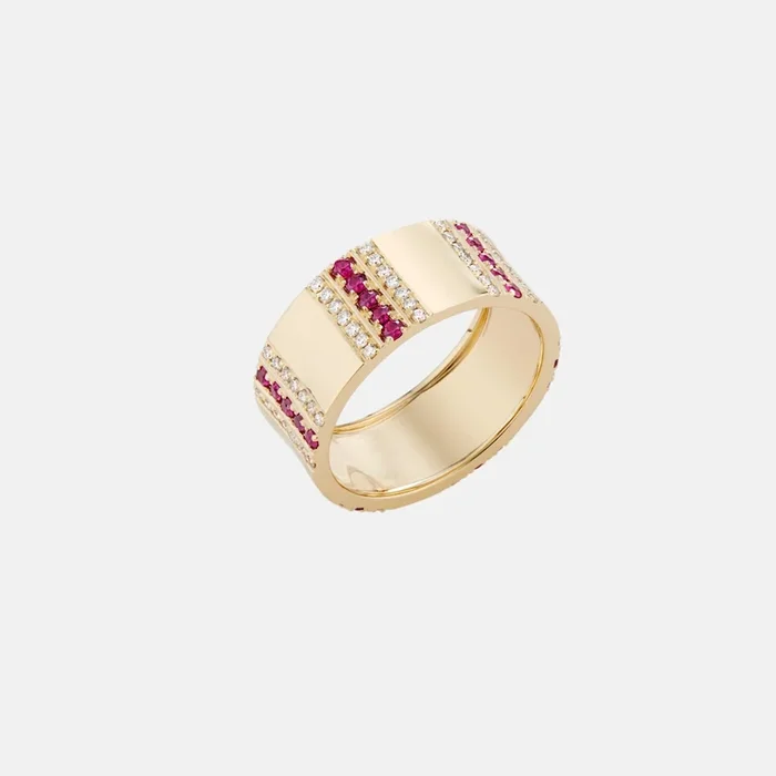 Pinstripe Strength Diamond and Ruby Cigar Band Ring