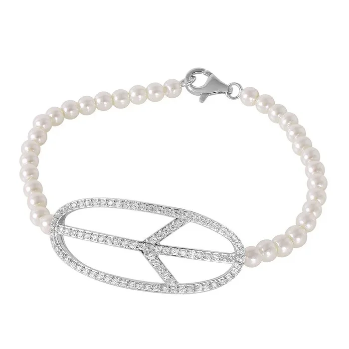 Plata 925 Oval CZ Signo de la Paz Cuentas Blancas – BGB00165