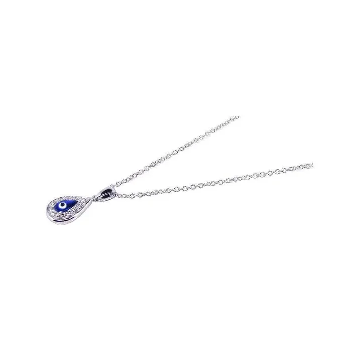 Plata 925 rodio plateado claro CZ mal de ojo – collar con colgante en forma de gota azul – STP00604