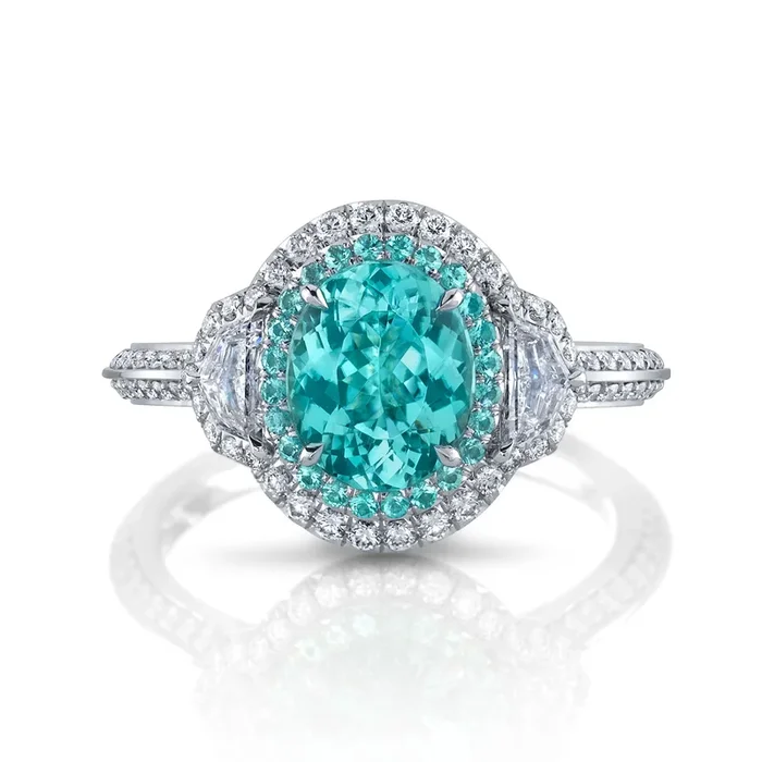 Platinum Oval Paraiba Tourmaline & Diamond Ring