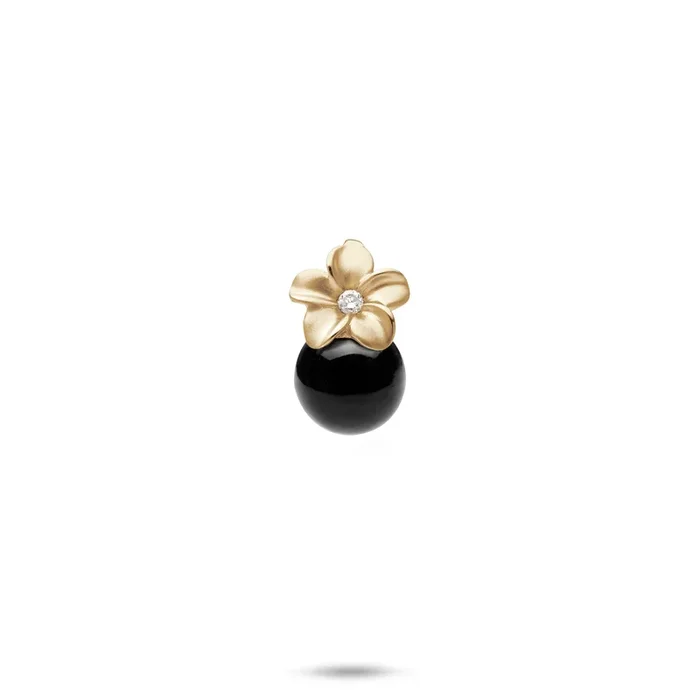 Plumeria Black Coral Pendant in Gold with Diamonds