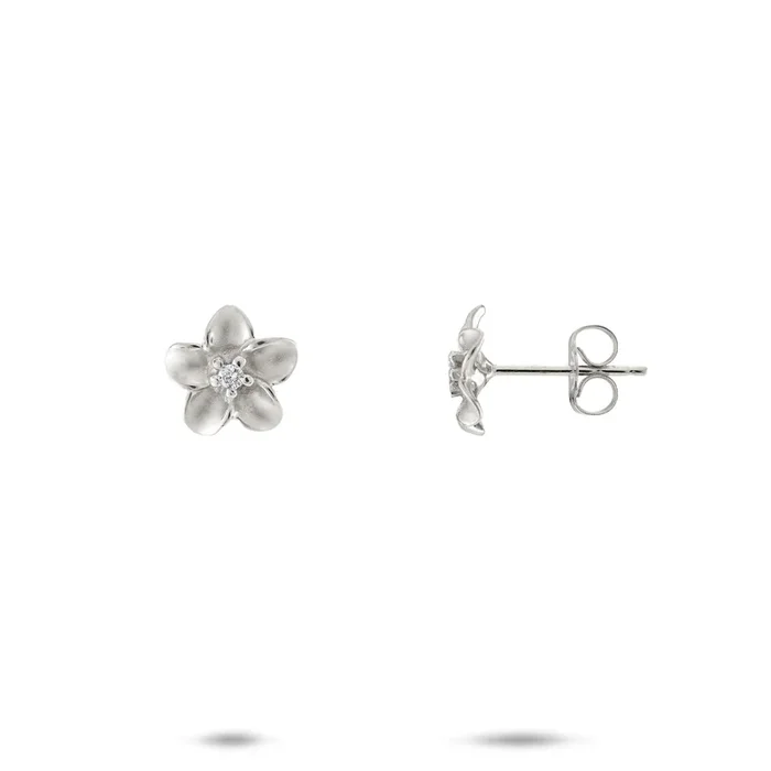 Plumeria Earrings in White Gold with Diamonds – 9mm
