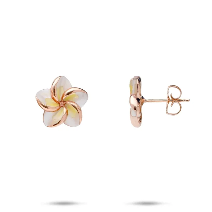 Plumeria Mother of Pearl Earrings in Rose Gold – 13mm