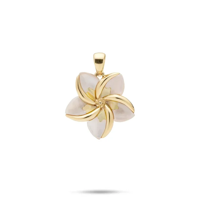 Plumeria Mother of Pearl Pendant in Gold – 18mm