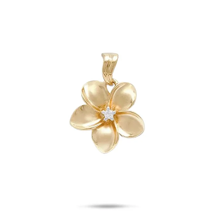 Plumeria Pendant in Gold with Diamond – 18mm