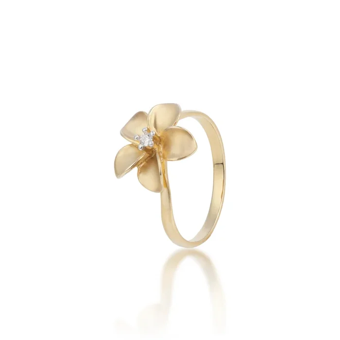Plumeria Ring in Gold with Diamond – 13mm