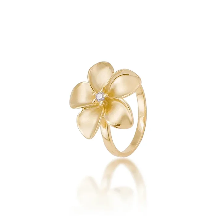 Plumeria Ring in Gold with Diamond – 18mm
