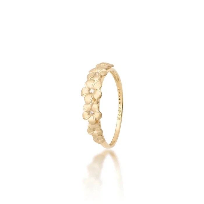 Plumeria Ring in Gold with Diamonds – 6mm