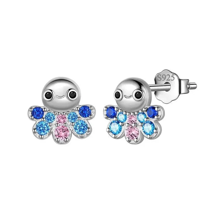 Polpo Mini Animali Orecchini a bottone Gioielli Donne Ragazze Regalo Argento sterling 925