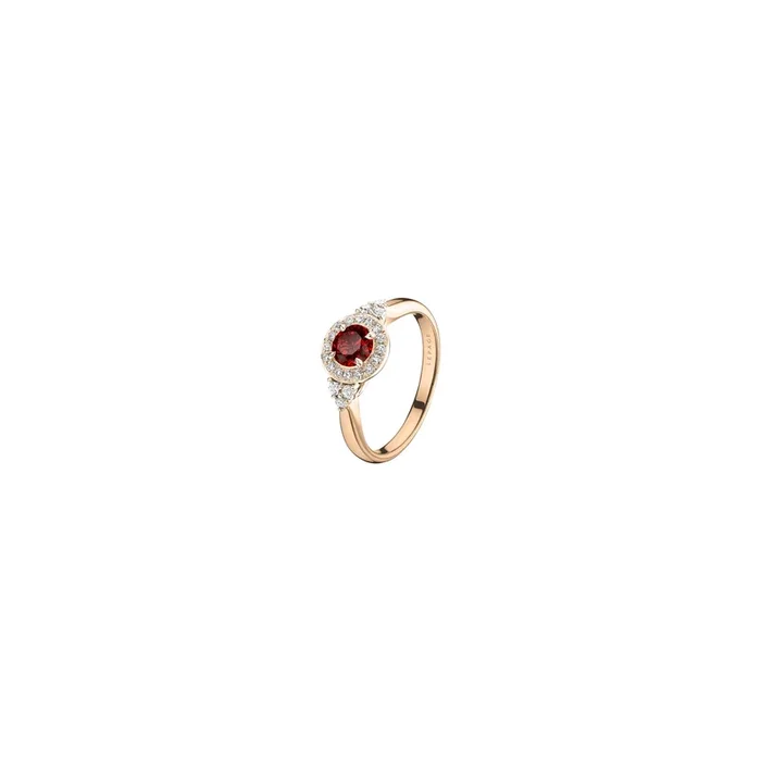 Pompadour engagement ring rose gold ruby diamonds | LEPAGE