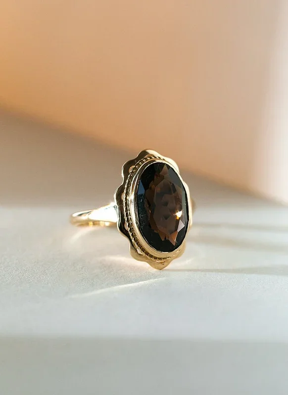 Poppy smoky quartz ring 14k gold