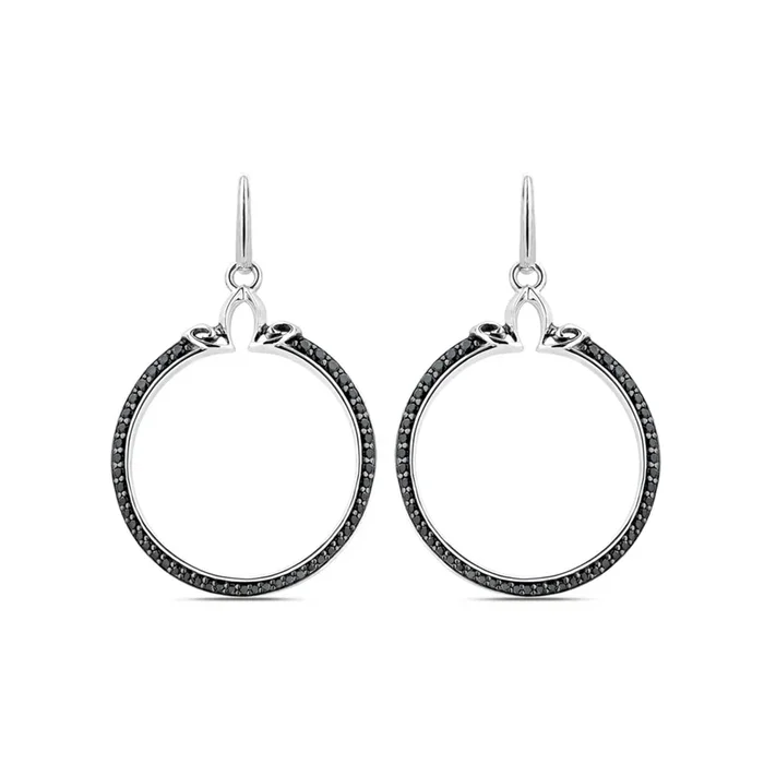 Portrait Pavé Hoop Earring 1″ – Sterling Silver + CZ Noir