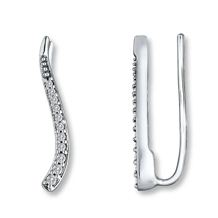 Pre-Owned 10k White Gold 1/8ct tw Round Diamond Ear Climbing Pave Studs