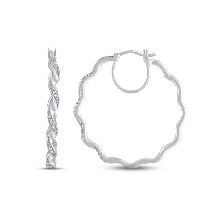 Pre-Owned Kay 1/10ct tw Diamond Squiggle Hoop Earrings in Sterling Silver