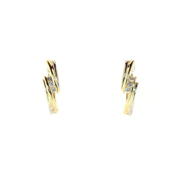 Pre-Owned Kay 10k White & Yellow Gold 1/20 CT Diamond Ladder Huggies