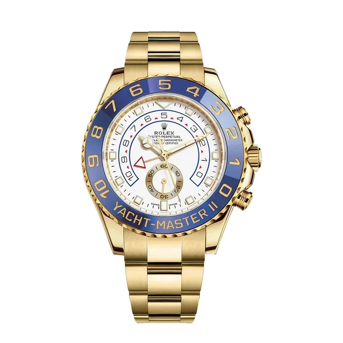 Pre-Owned Rolex Gold 18KT Gold Yacht Master II with 44MM White Round Dial. 116688