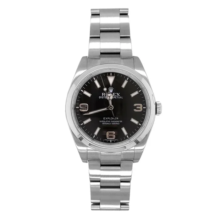 Pre-Owned Rolex Silvertone Stainless Steel Oyster Perpetual Explore with 39X39 MM Black Round Dial. 214270