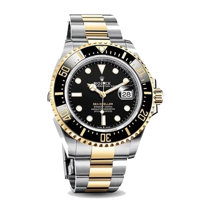 Pre-Owned Rolex Two-Tone Steel & 18K Yellow Gold Sea-Dweller Cerachrom Bezel with 43X43 MM Black Round Dial. 126603