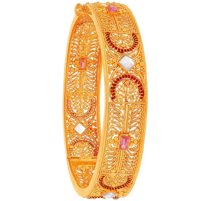 Precious Minakari Openable Kara With Gemstones in 22K Gold