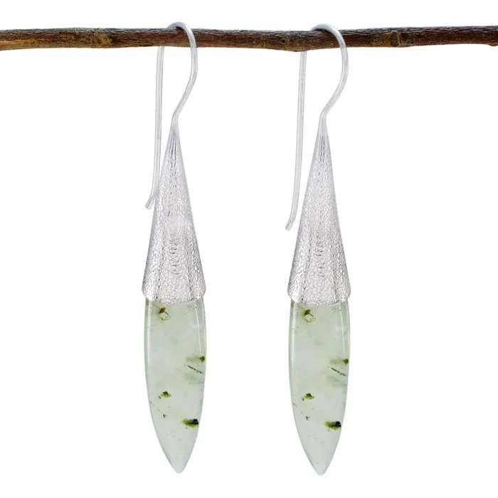 Prehnite Russian Ji-eun Solitaire Dangle Green 925 Sterling Silver Earring