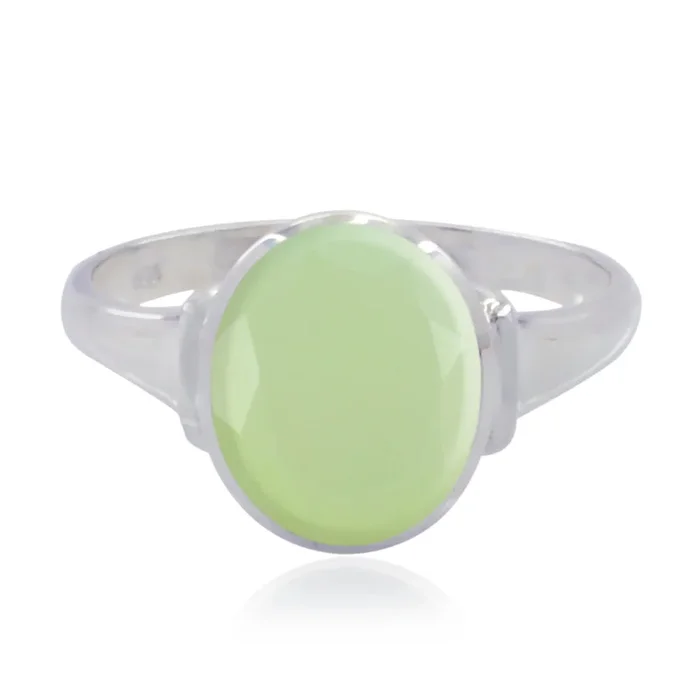 Prehnite Solitaire Egyptian 925 Silver Green Gems Slim Heritage Ring Jewellery