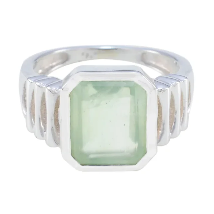 Prehnite Solitaire German 925 Silver Green Gems Mid-weight Signet Ring Jewelry