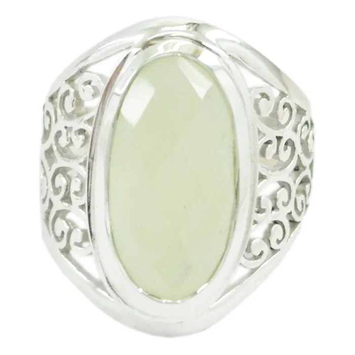 Prehnite Solitaire Mexican 92.5 Silver Green Gemstones Mid-weight Filigree Ring Jewellery