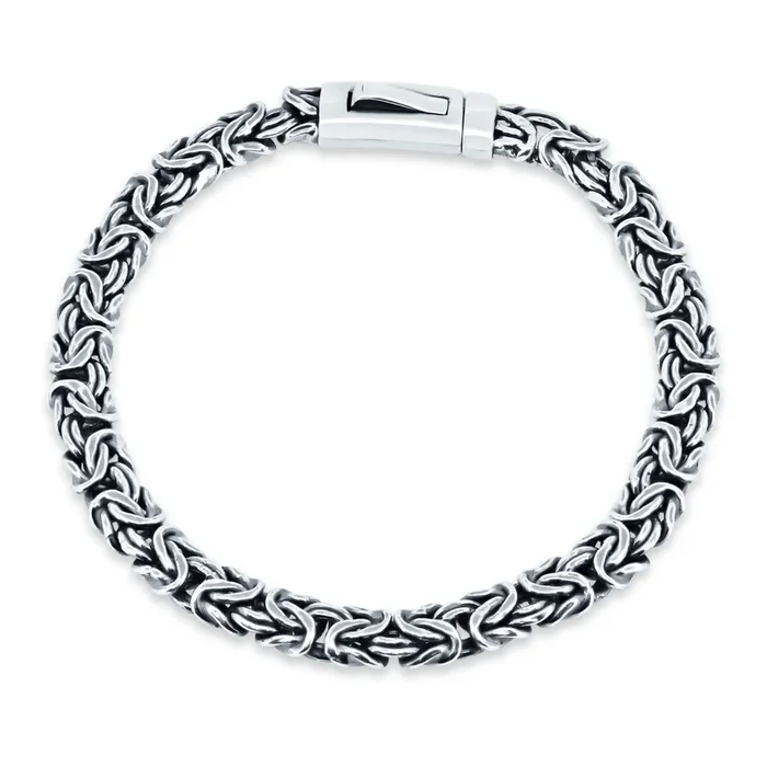 Pulsera bizantina plana de plata de ley 925 rodiada con cierre de barra de 7,2 mm – CHHB008
